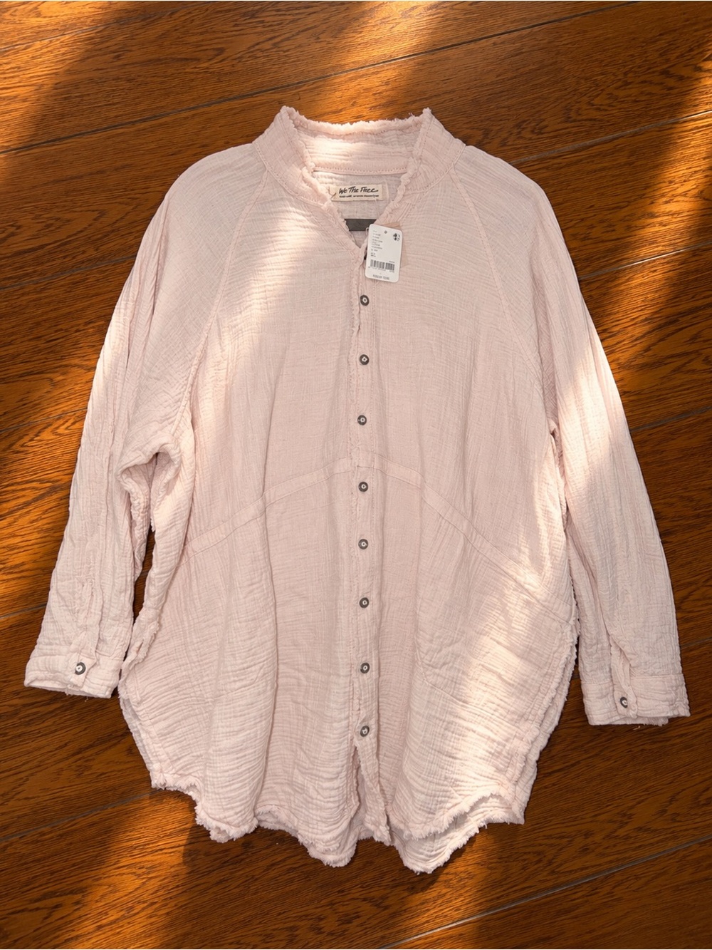 We The Free Pink Oversized Button-Down Textured Women's Shirt w/ Pockets Sz XL